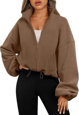 AUTOMET Womens Fleece Jackets Zip Up Oversized Sweatshirts Winter Clothes Long Sleeve Crop Sherpa Fall Outfits Fashion