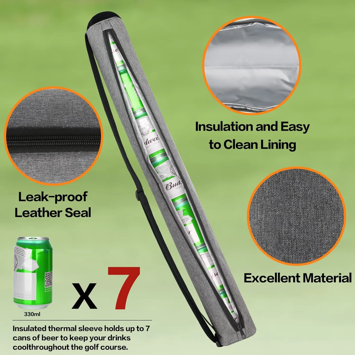 Beer Sleeve for Golf Bag,7-Can Insulated Cooler Sleeve, Beer Drink Accessories Sling Cooler Fits Most Golf Bags Styles and Types