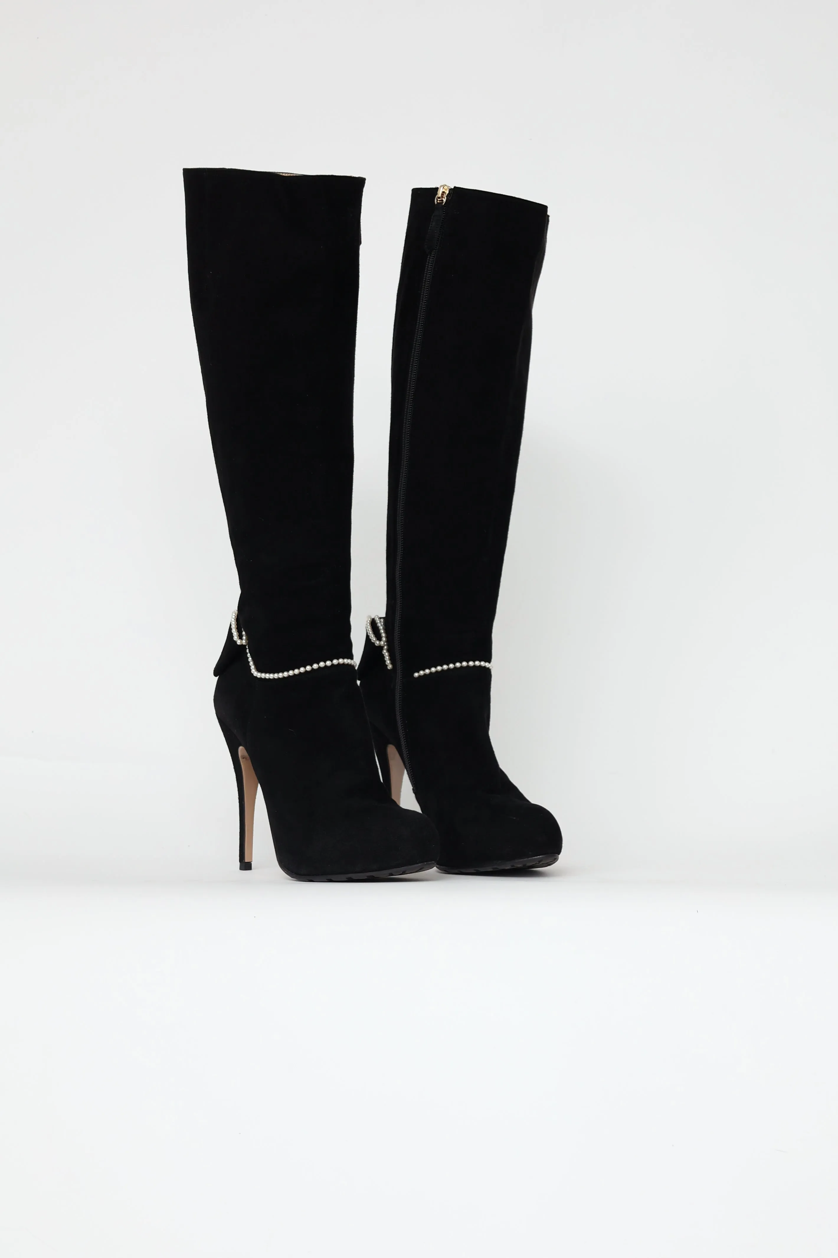 Black Suede Pearl Boots