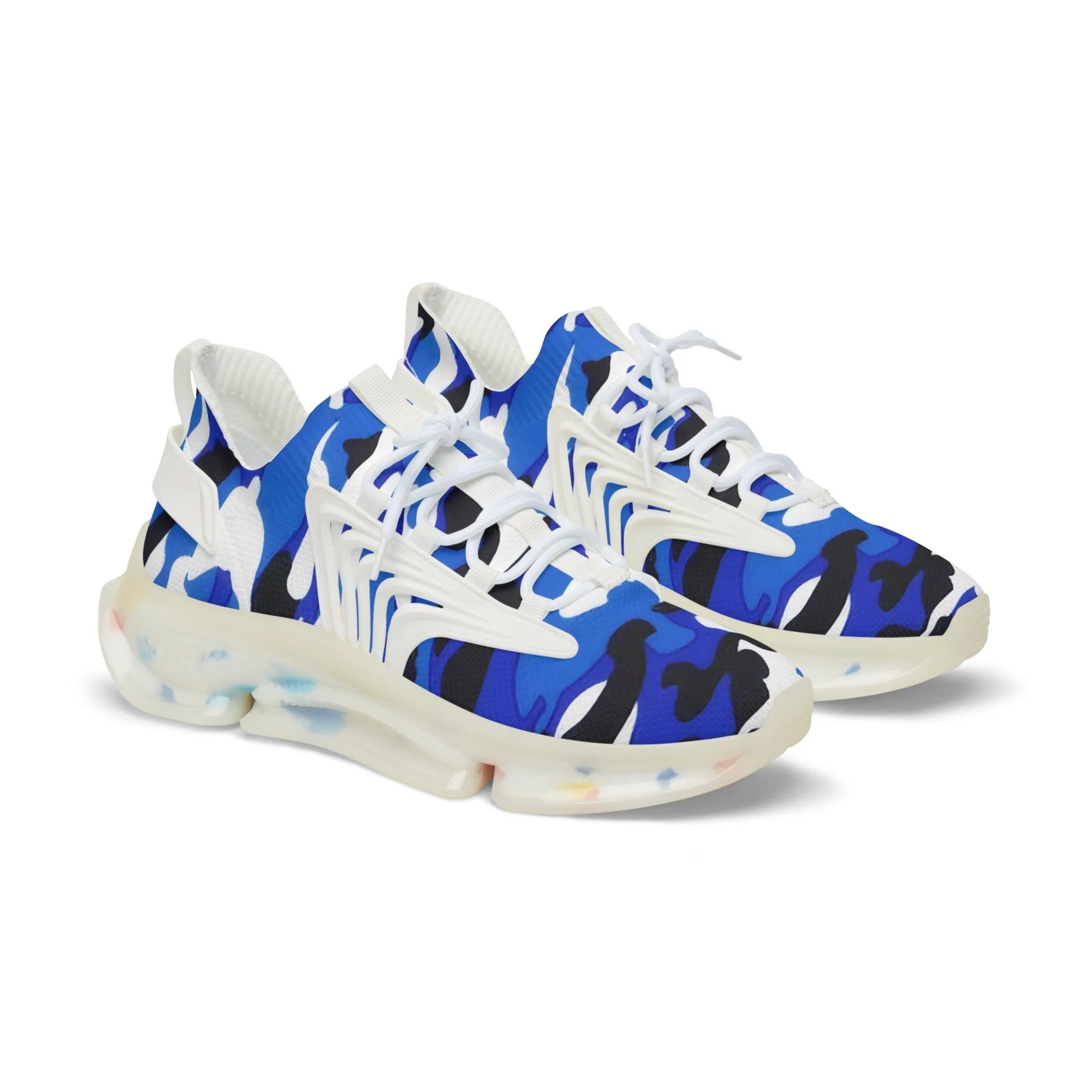 Blue, Grey, Black, White Camouflage Men's Mesh Sneakers