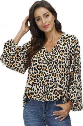 BUENOS NINOS Women's Dressy Tops Balloon Long Sleeve Blouse V Neck Casual Floral Loose Shirts