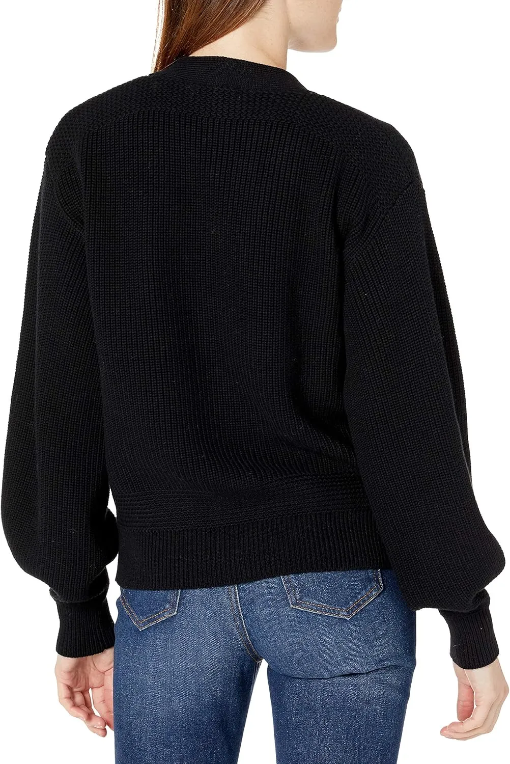 Cable Stitch Women's Cropped Textured Cardigan - Button Front V-Neck Shaker Fisherman Stitch Balloon Sleeve Oversized Sweater