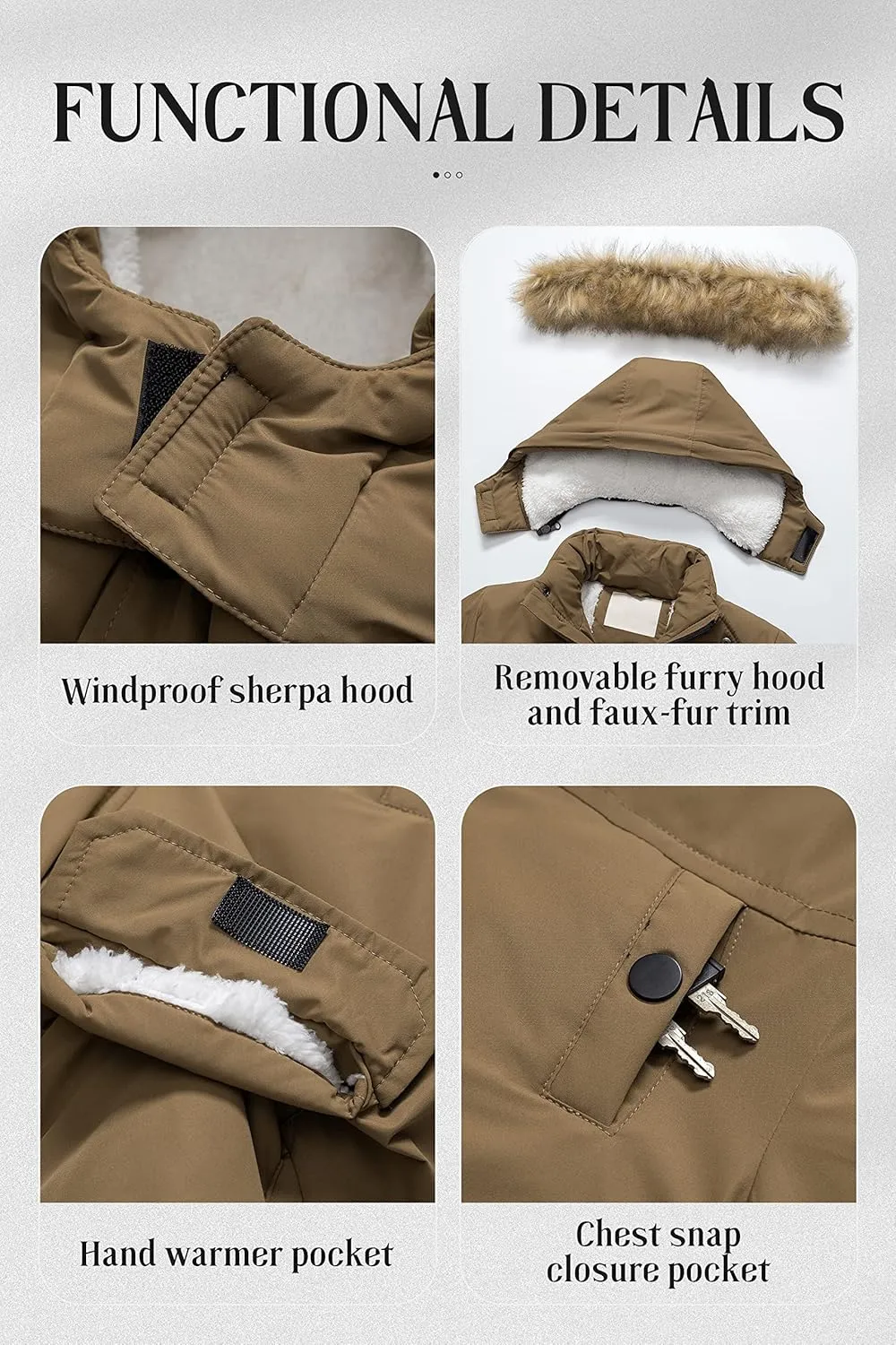 Chrisuno Boy's Waterproof Winter Sherpa Parka Coat Med-Length Outerwear Jackets With Detachable Furry Hood