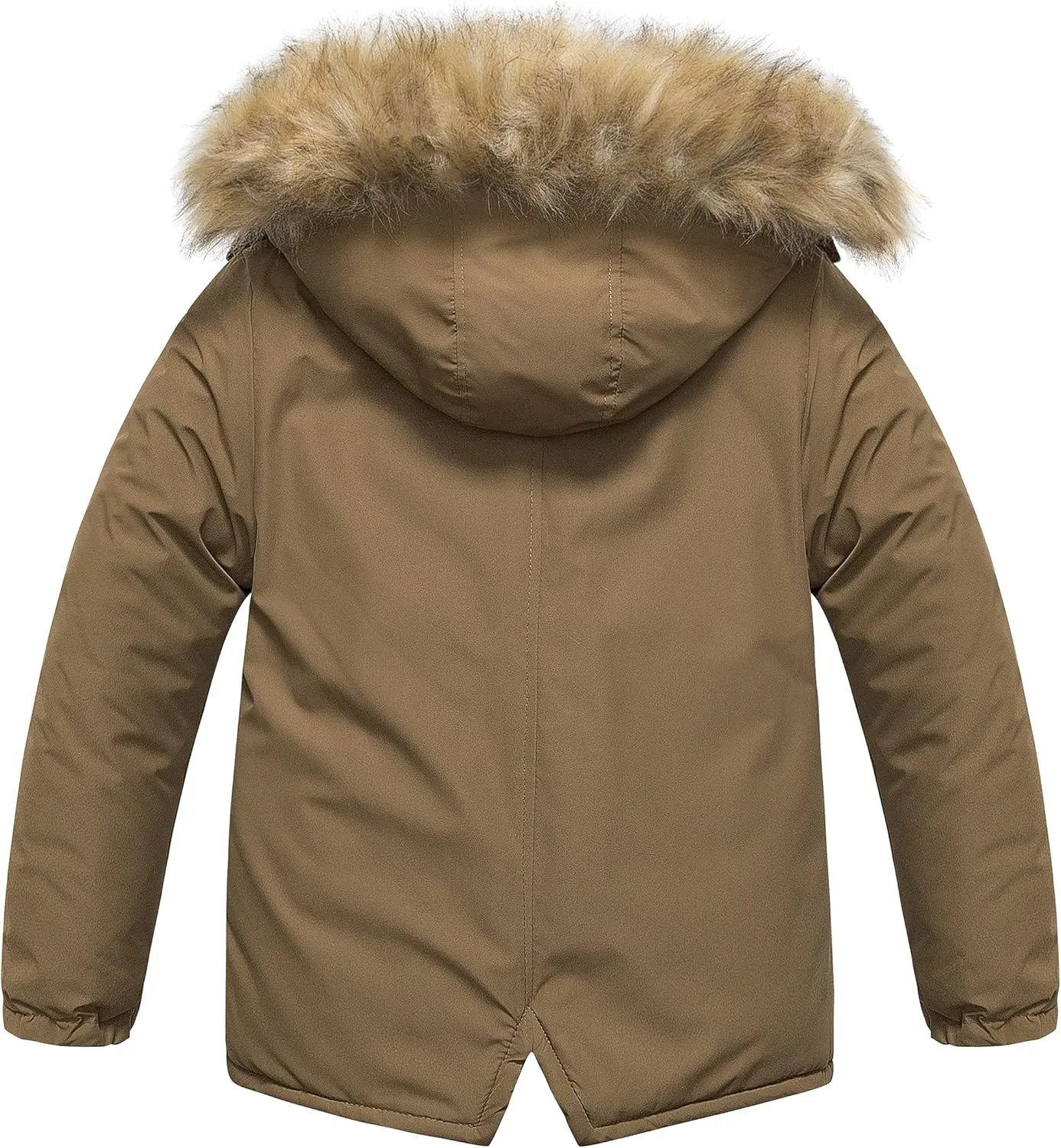Chrisuno Boy's Waterproof Winter Sherpa Parka Coat Med-Length Outerwear Jackets With Detachable Furry Hood