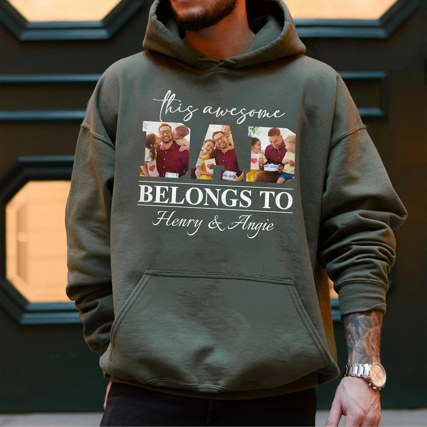 Customized Dad Shirt with Photos, Personalized Dad Shirt with Kids Names, for Dad Grandpa Papa