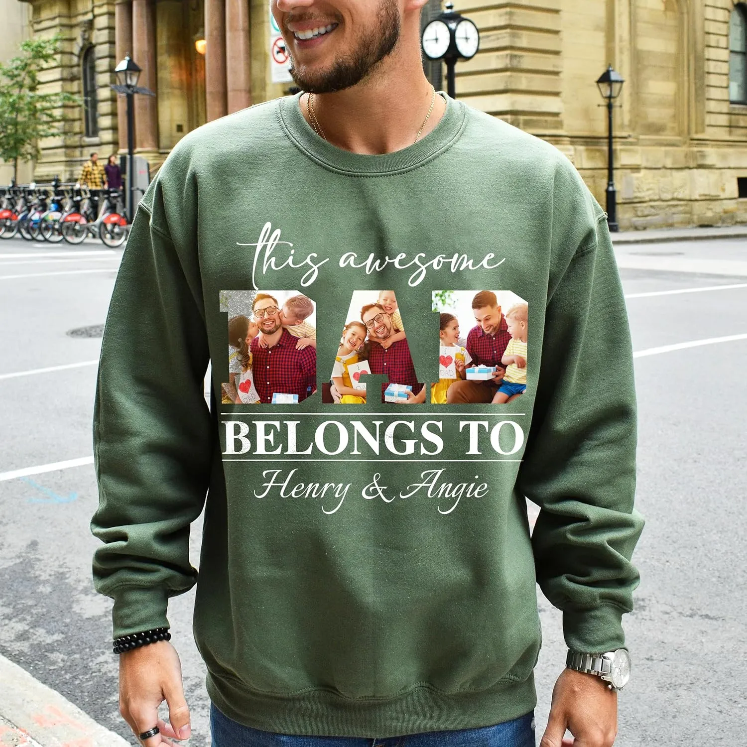 Customized Dad Shirt with Photos, Personalized Dad Shirt with Kids Names, for Dad Grandpa Papa