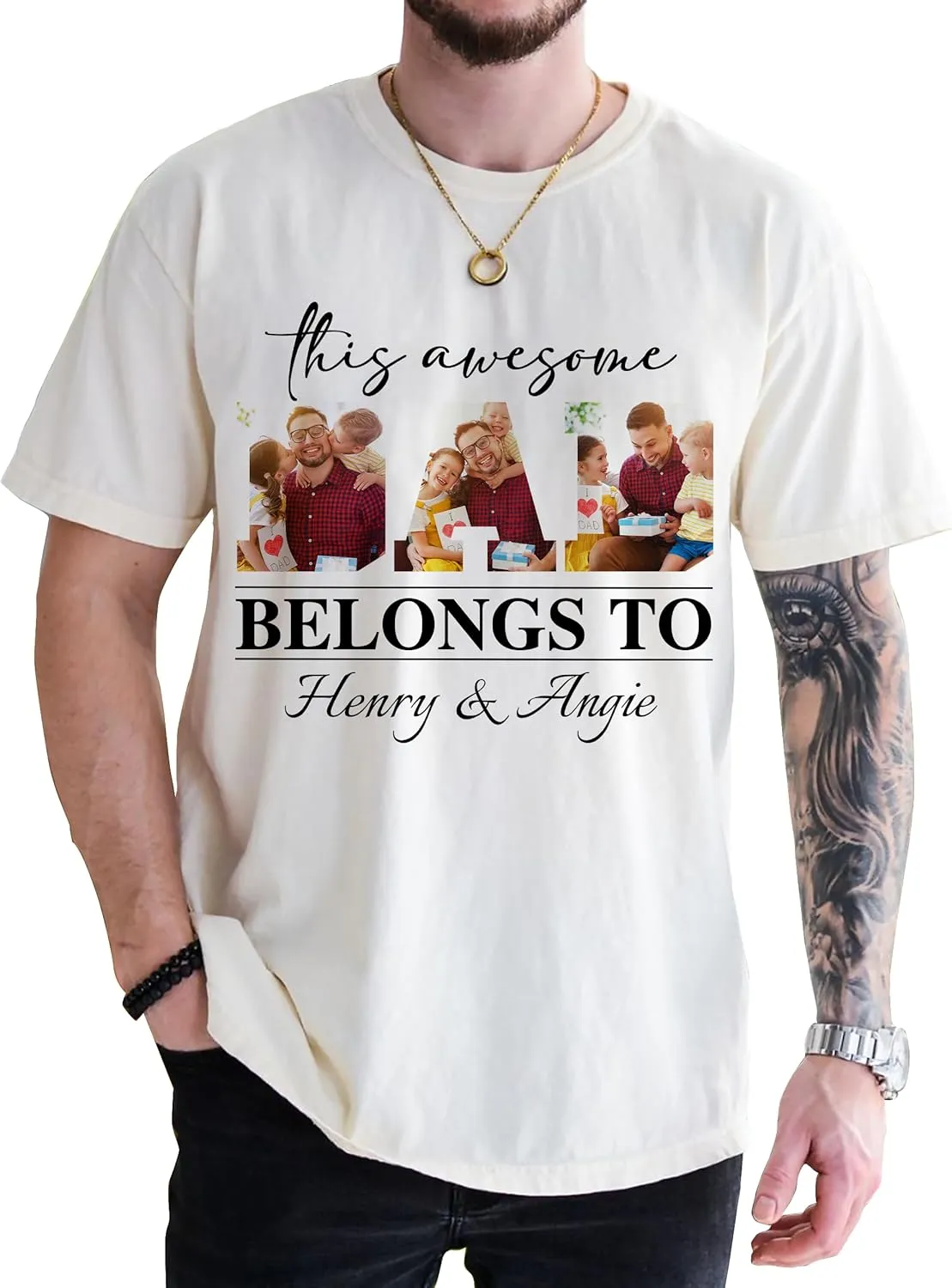 Customized Dad Shirt with Photos, Personalized Dad Shirt with Kids Names, for Dad Grandpa Papa