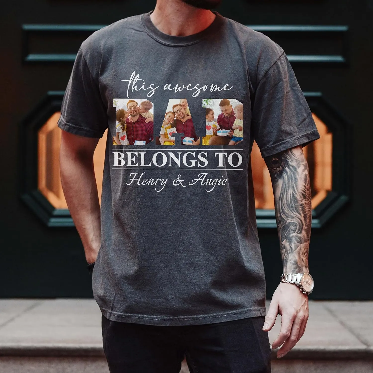 Customized Dad Shirt with Photos, Personalized Dad Shirt with Kids Names, for Dad Grandpa Papa
