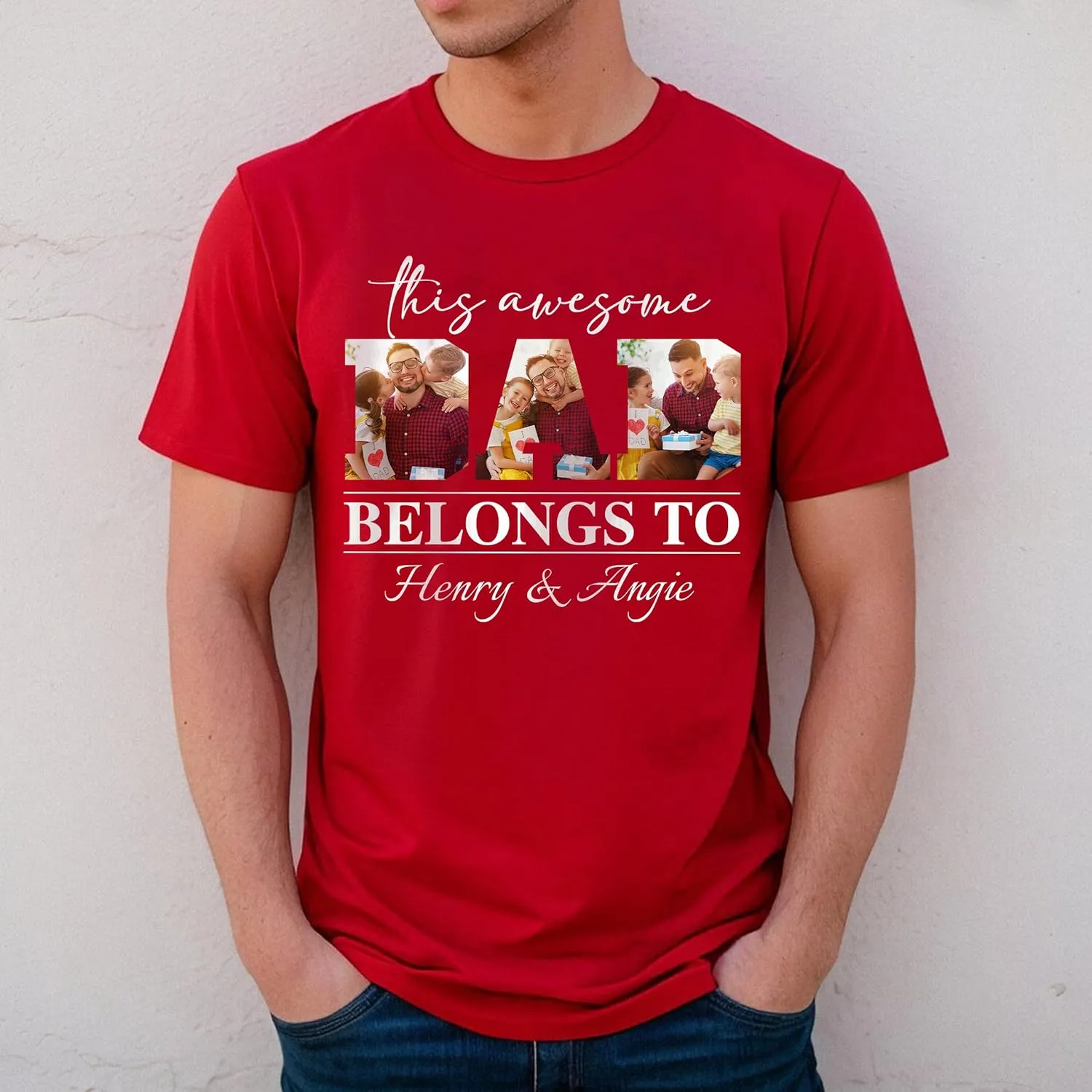 Customized Dad Shirt with Photos, Personalized Dad Shirt with Kids Names, for Dad Grandpa Papa