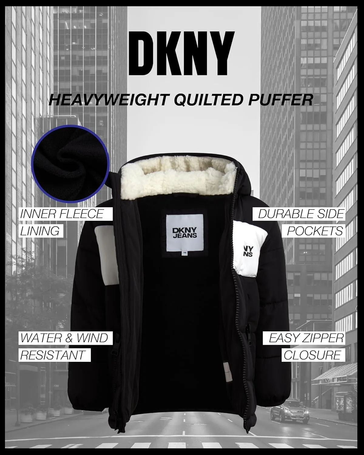 DKNY Baby Boys' Winter Jacket - Quilted Fleece Lined Puffer Parka Coat - Heavyweight Winter Coat for Infants (Sizes: 12M-24M)
