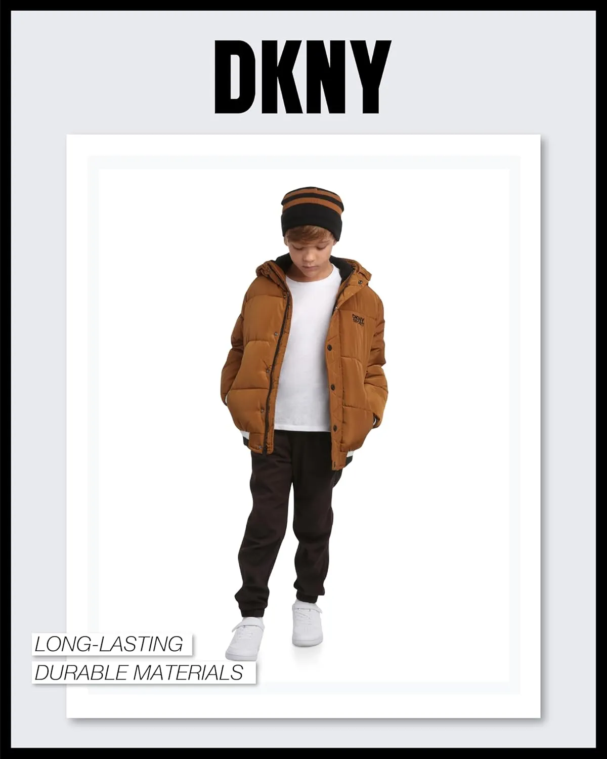 DKNY Boys' Winter Jacket - Midweight Polar Fleece Lined Quilted Insulated Parka Puffer Down Coat with Beanie Hat (Sizes:8-20)