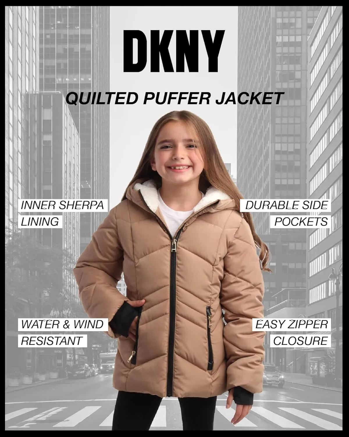 DKNY Girls' Winter Coat - Sherpa Fur Lined Heavyweight Quilted Puffer Parka - Insulated Winter Ski Jacket for Girls (4-16)