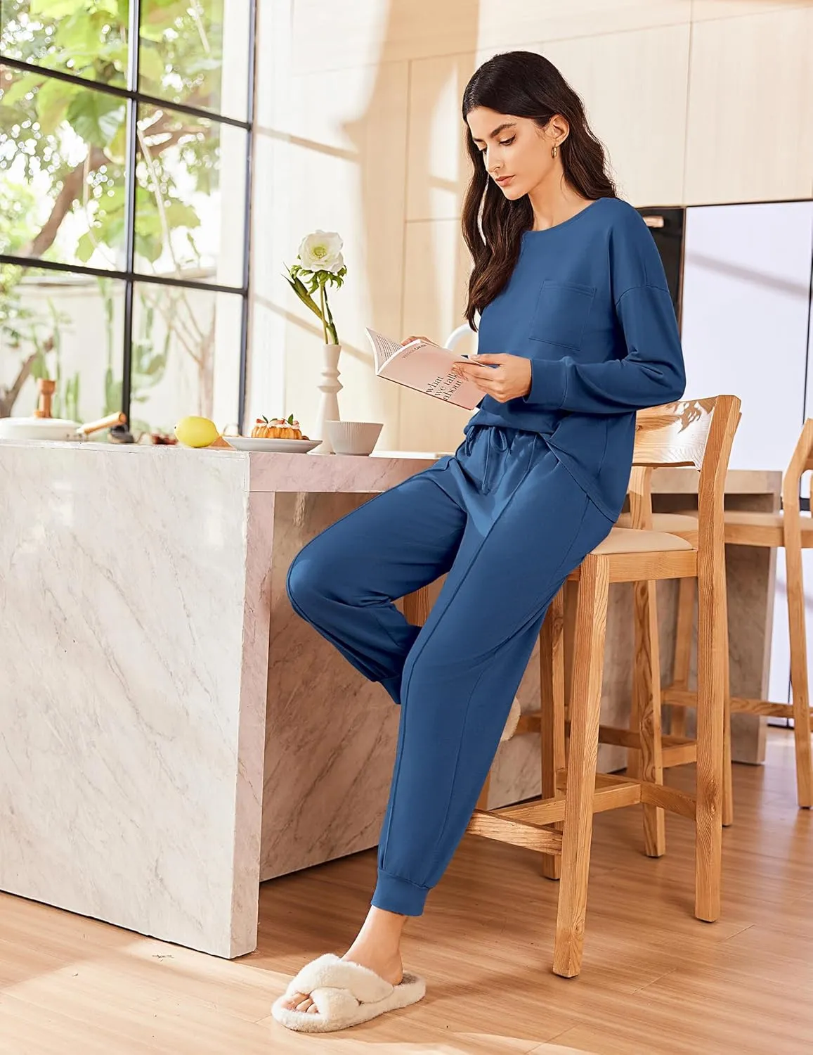 Ekouaer Lounge Sets for Women 2 Piece Jogger Pajama Long Sleeve Pants Loungewear Sweatsuits Casual Matching Outfits