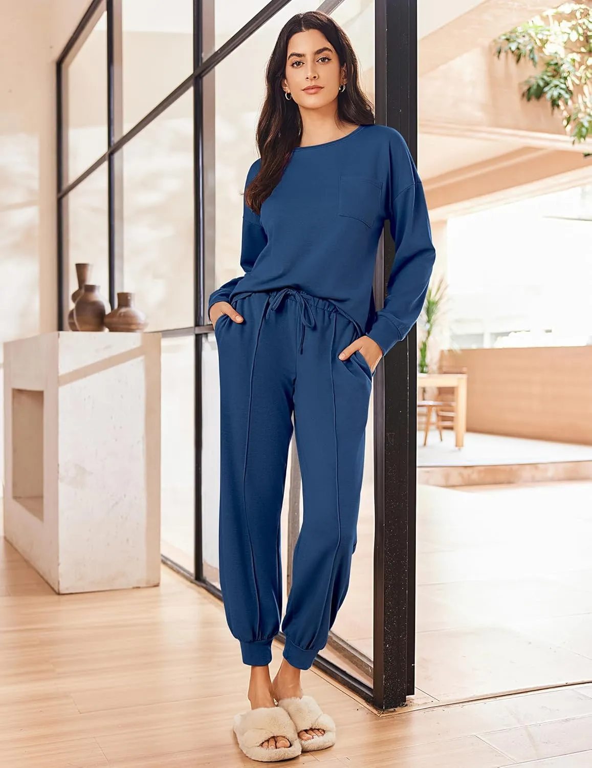 Ekouaer Lounge Sets for Women 2 Piece Jogger Pajama Long Sleeve Pants Loungewear Sweatsuits Casual Matching Outfits