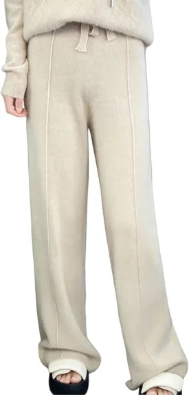 Elegant Women's Wide Leg Wool Pants for Casual and Formal Wear Drapey Floor-Length Trousers with Straight Leg