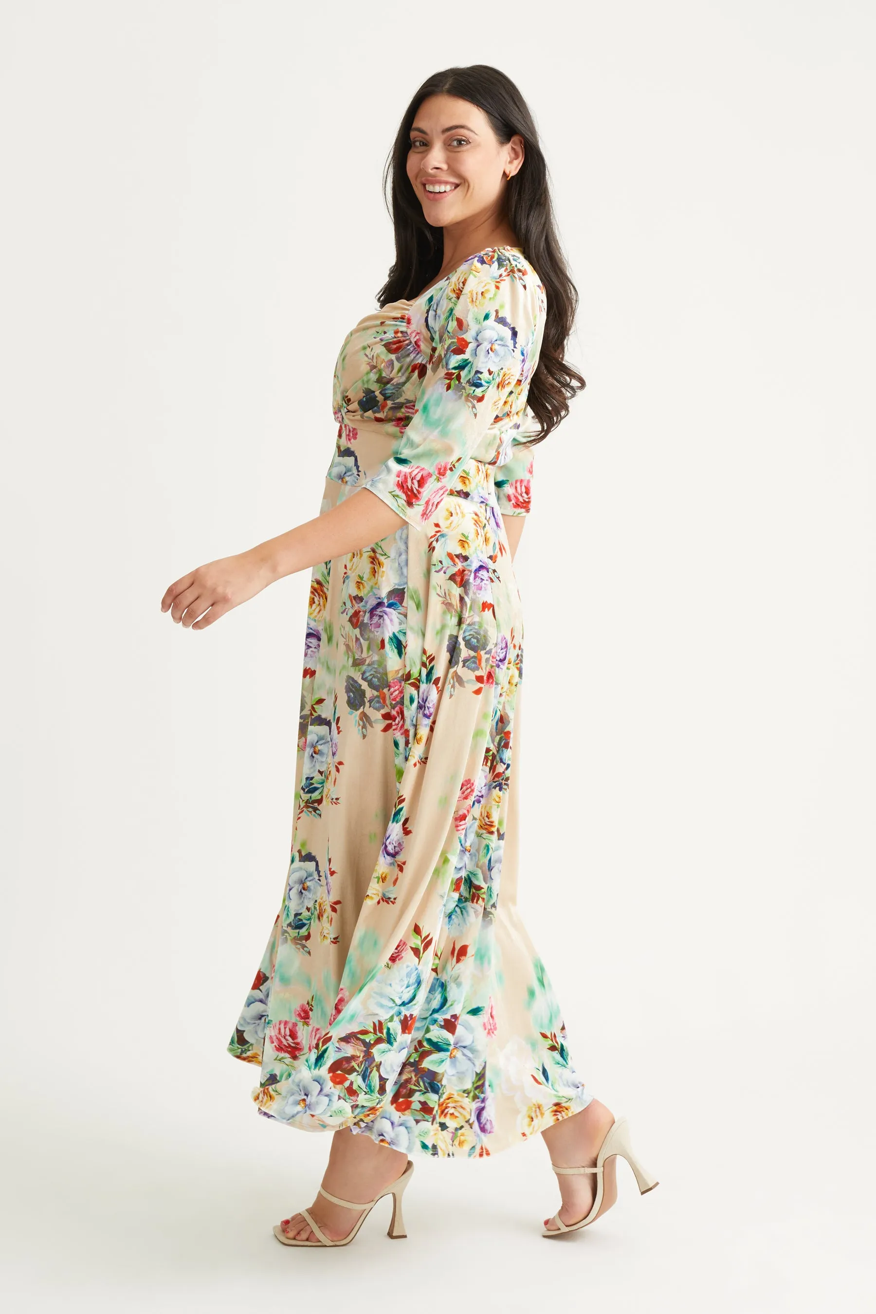 Elizabeth Multi Floral Velvet Maxi Gown