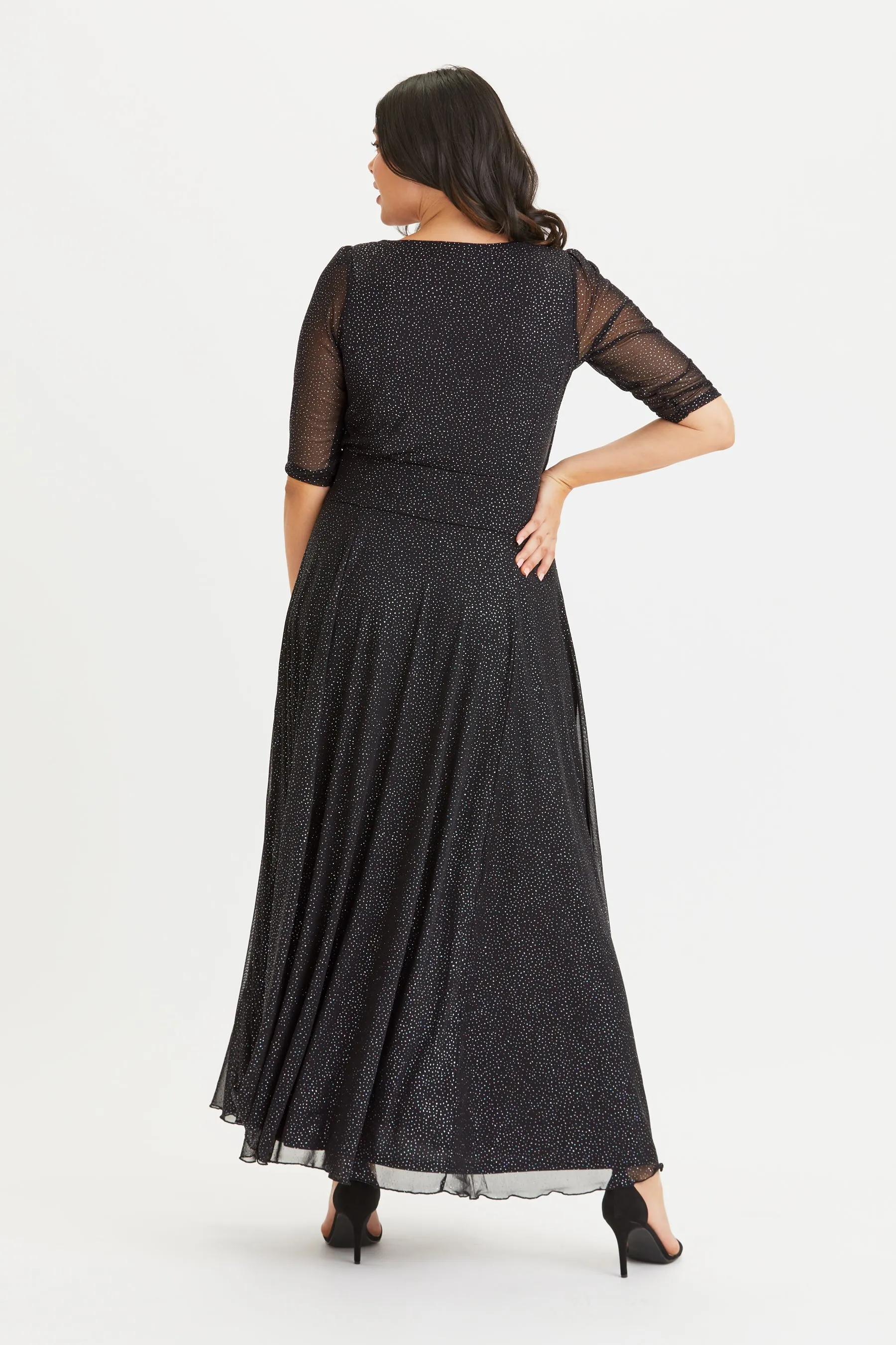Elizabeth Multi Glitter Dot Mesh Maxi Gown