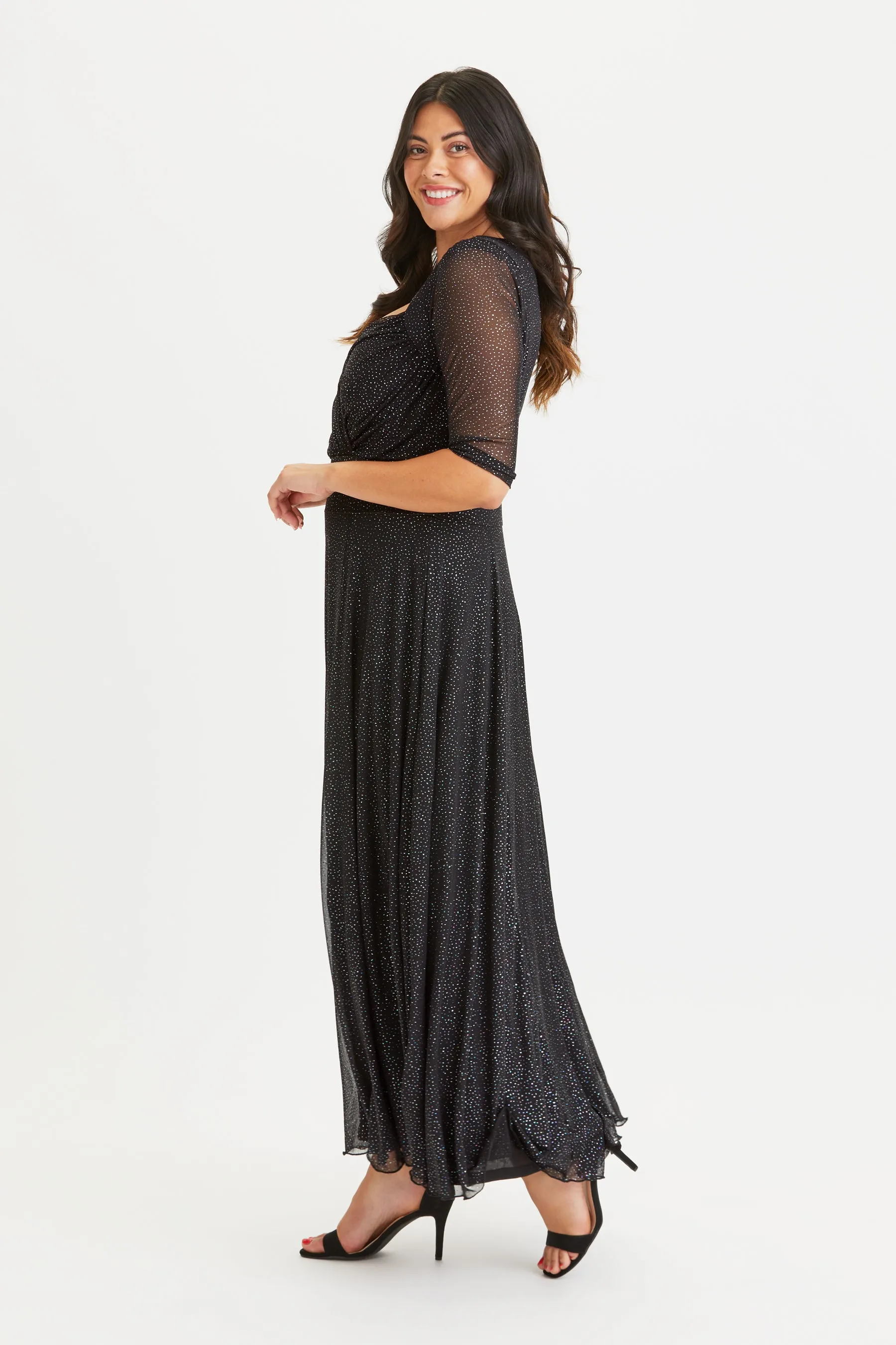 Elizabeth Multi Glitter Dot Mesh Maxi Gown