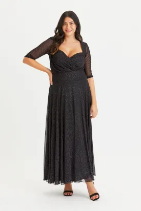 Elizabeth Multi Glitter Dot Mesh Maxi Gown
