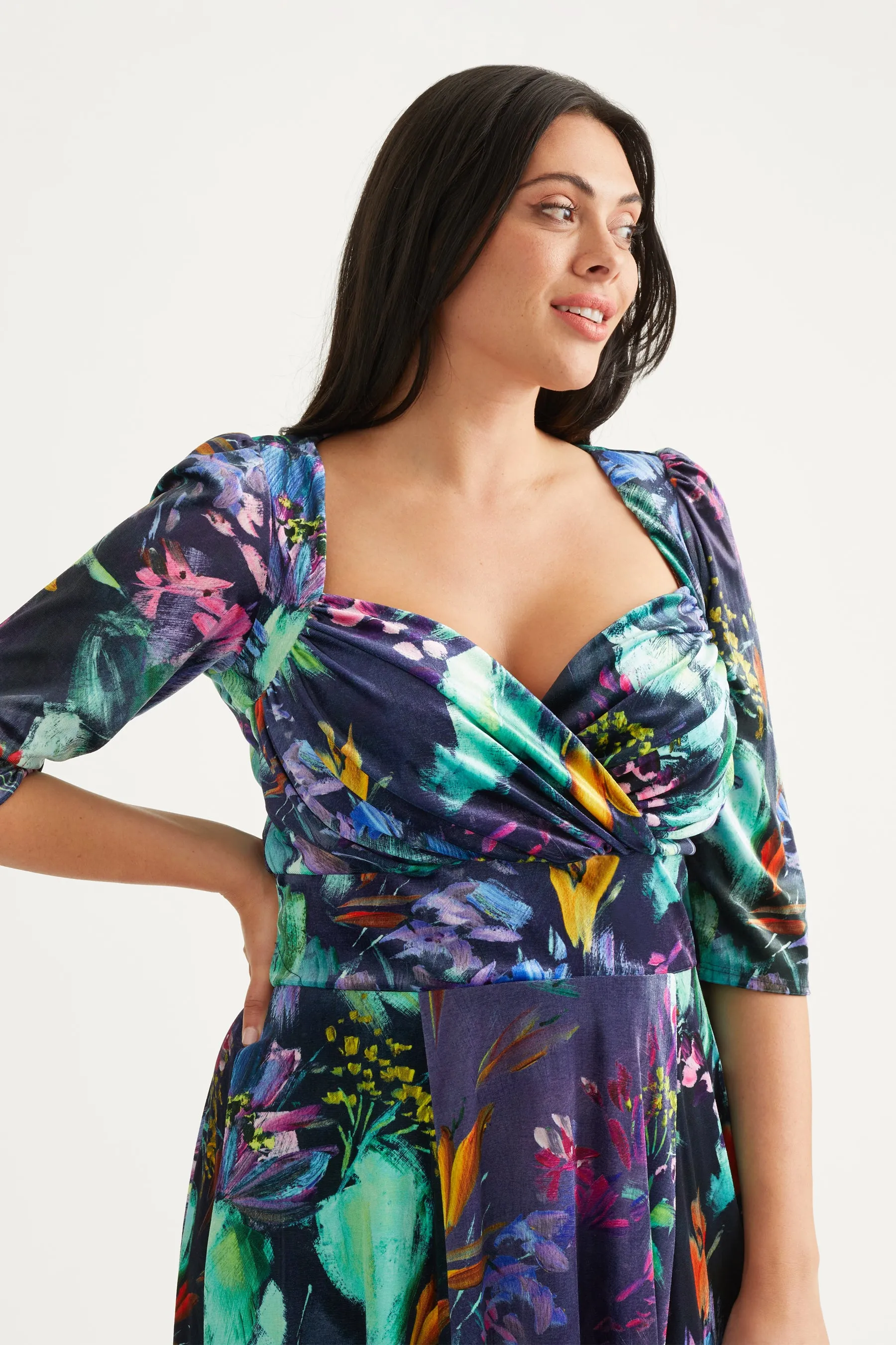 Elizabeth Navy Black Multi Velvet Maxi Gown