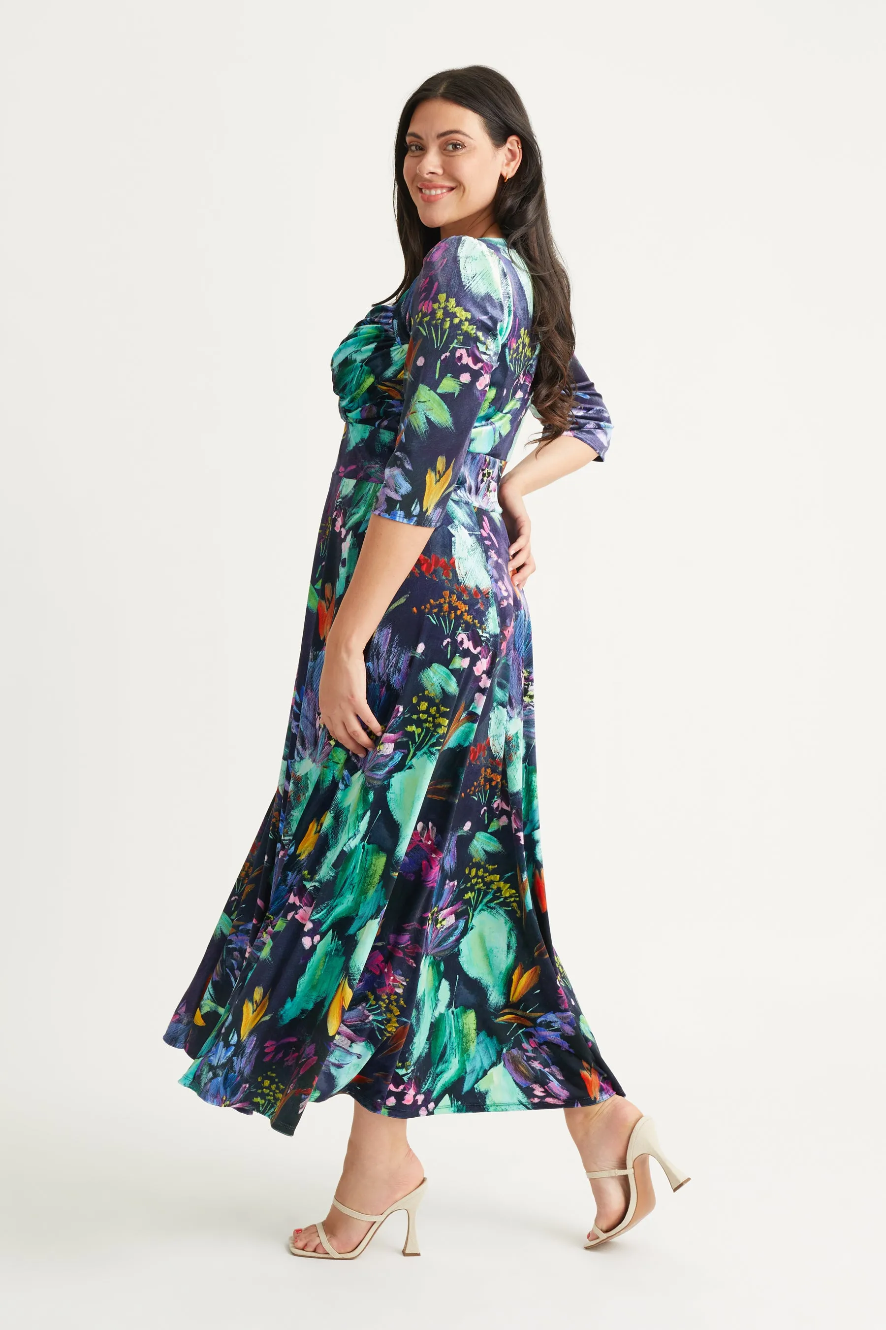 Elizabeth Navy Black Multi Velvet Maxi Gown