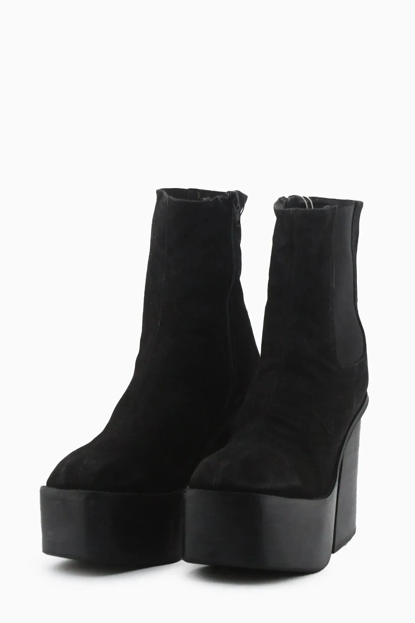 Emoda Zipper Stretchable Block Ankle Boots | Suede