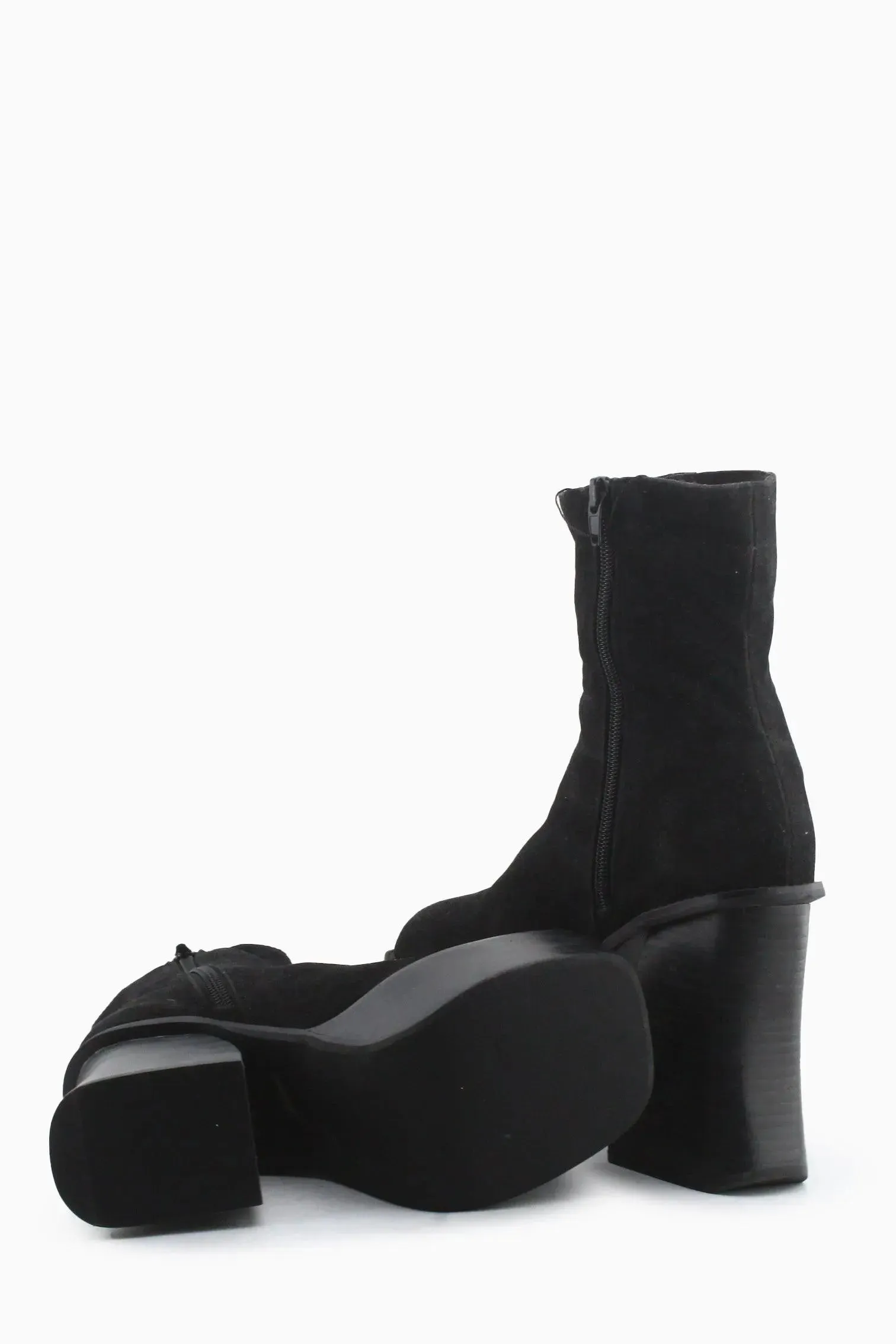 Emoda Zipper Stretchable Block Ankle Boots | Suede