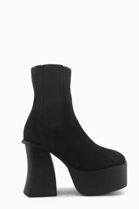 Emoda Zipper Stretchable Block Ankle Boots | Suede
