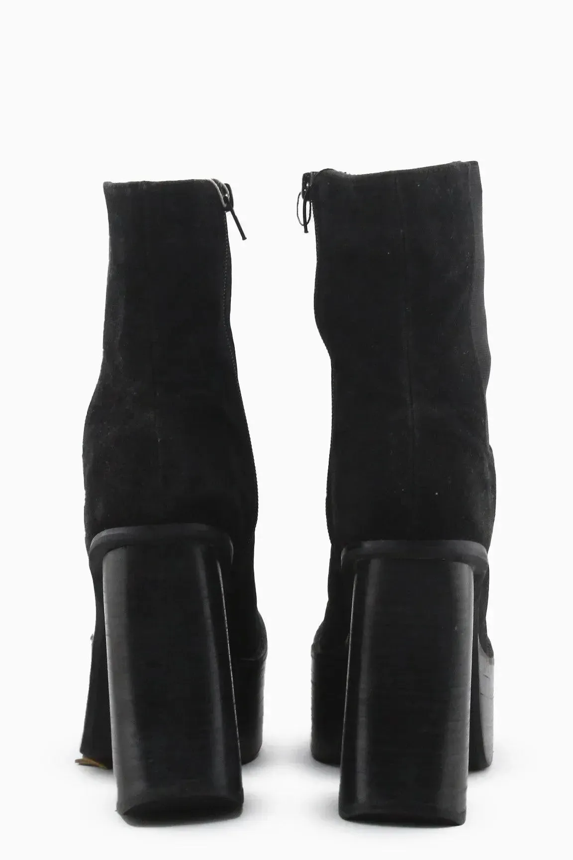 Emoda Zipper Stretchable Block Ankle Boots | Suede