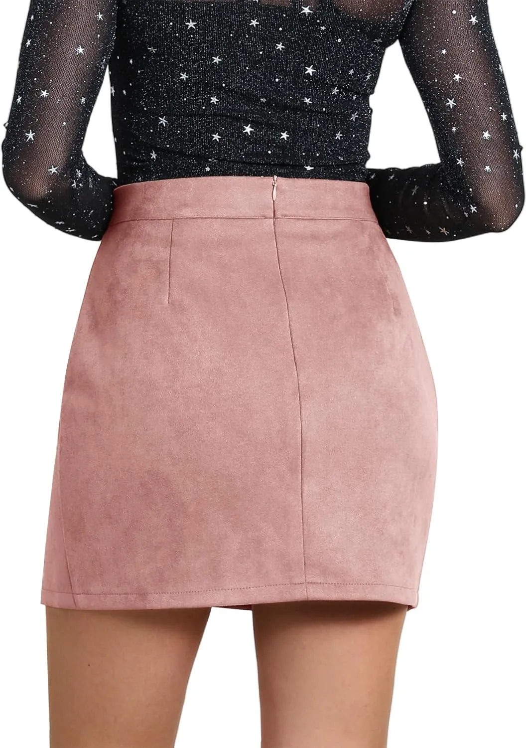Ezcosplay Women Faux Suede Sexy Mini Skirt with Slit High Waisted Zipper Back Pencil Bodycon Short Skirts