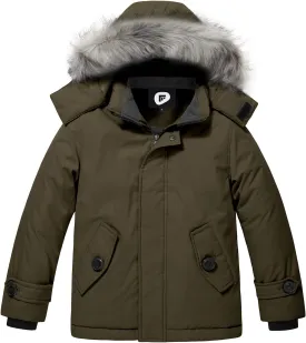 FARVALUE Boys Water Resistant Winter Coat Parka Jacket Quilted Fleece Lined Outwear Thicken Puffer Jacket Hood Coat