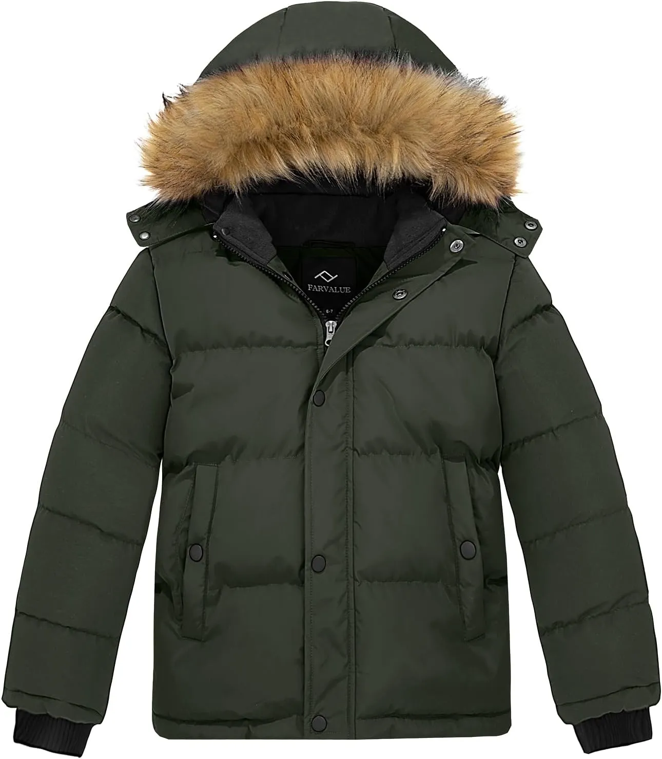 FARVALUE Boys Water Resistant Winter Coat Warm Quilted Puffer Jacket Hooded Parka Thicken Down Jacket for Boys
