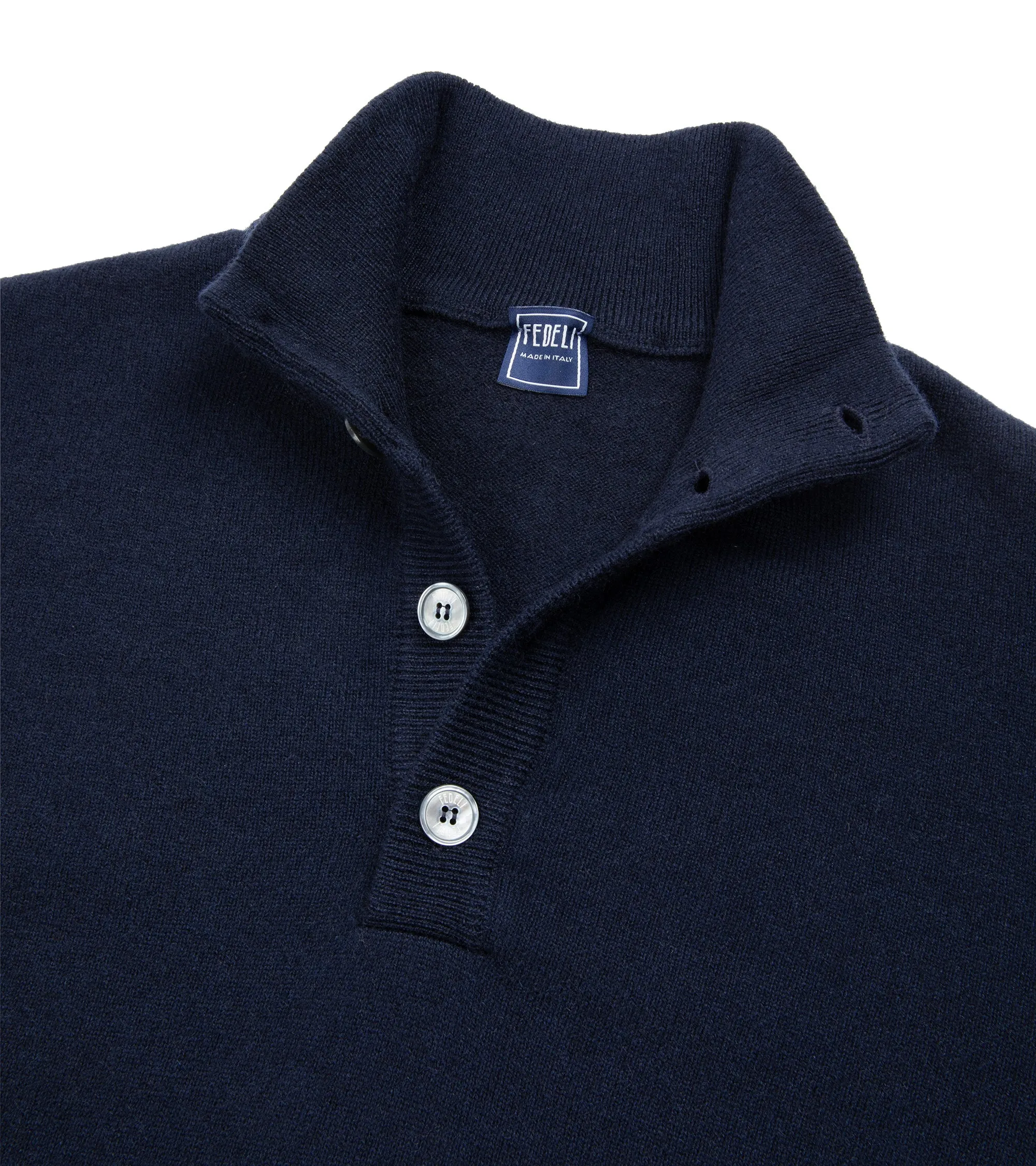 Fedeli Cashmere Button Neck Sweater: Dark Navy
