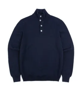 Fedeli Cashmere Button Neck Sweater: Dark Navy