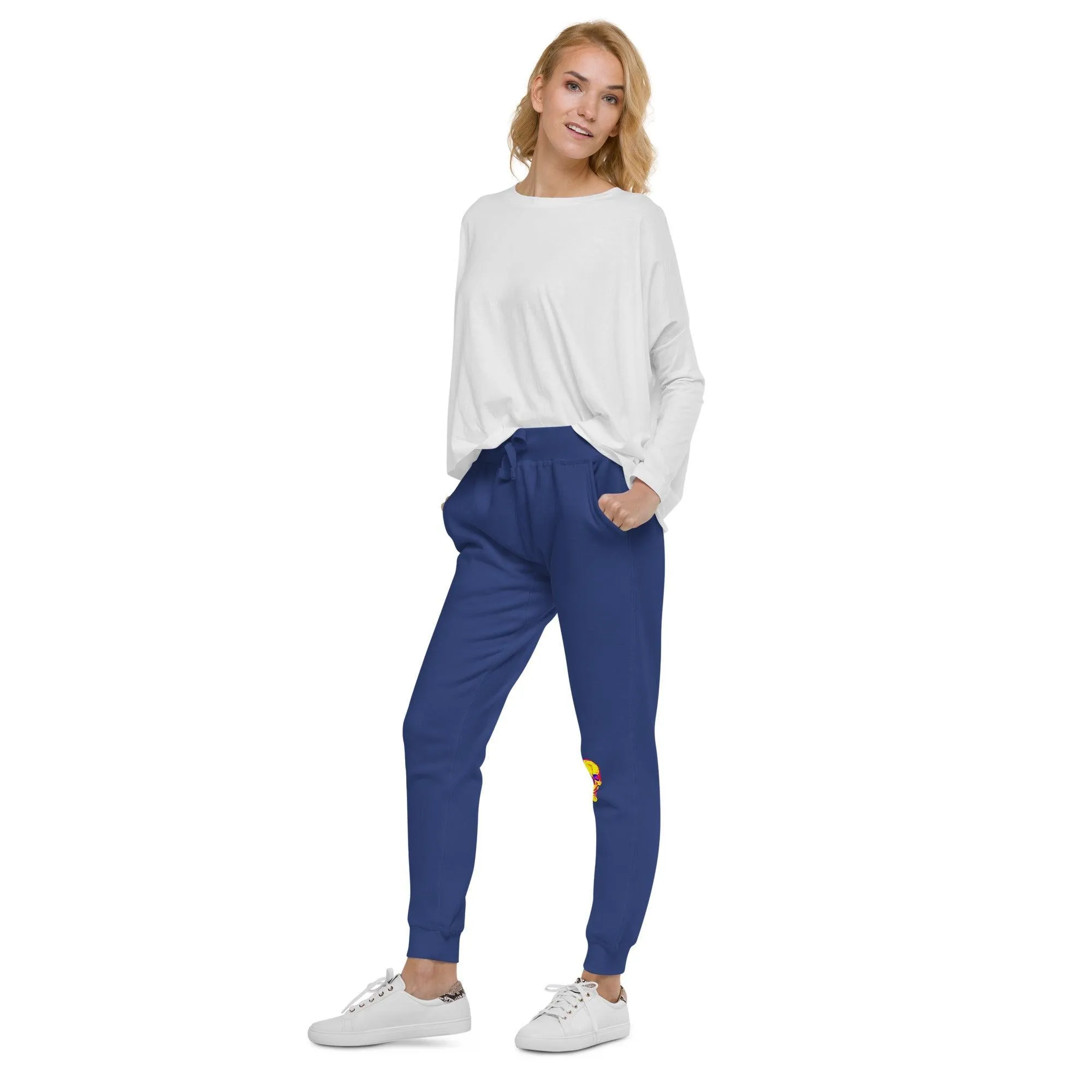 Fun Skull Unisex fleece sweatpants with and orangy head