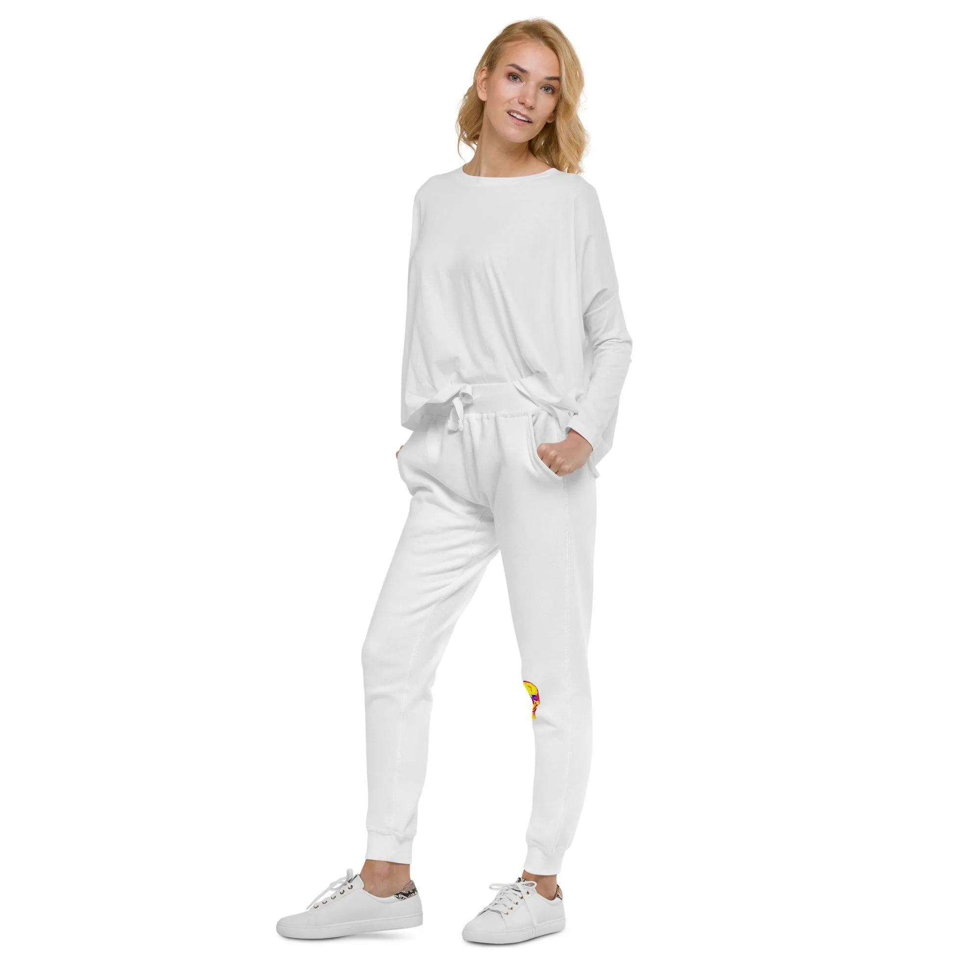 Fun Skull Unisex fleece sweatpants with and orangy head