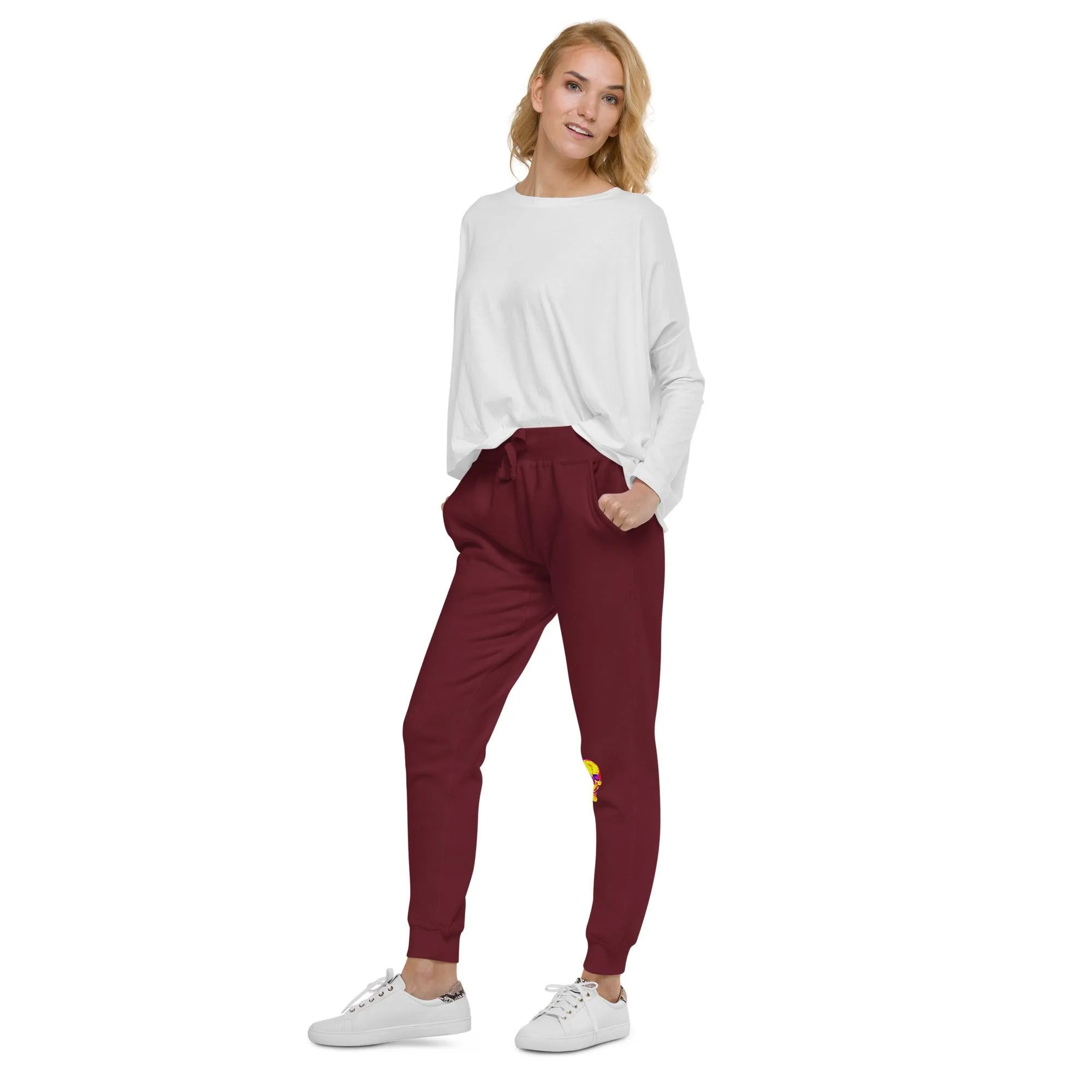 Fun Skull Unisex fleece sweatpants with and orangy head