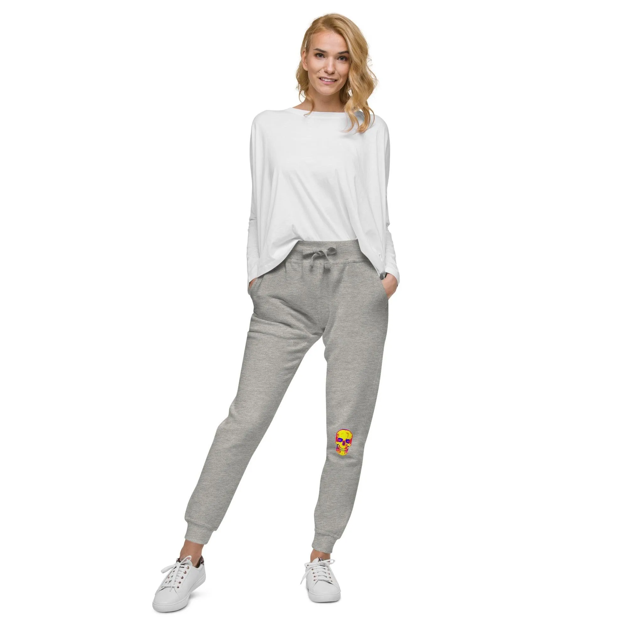 Fun Skull Unisex fleece sweatpants with and orangy head