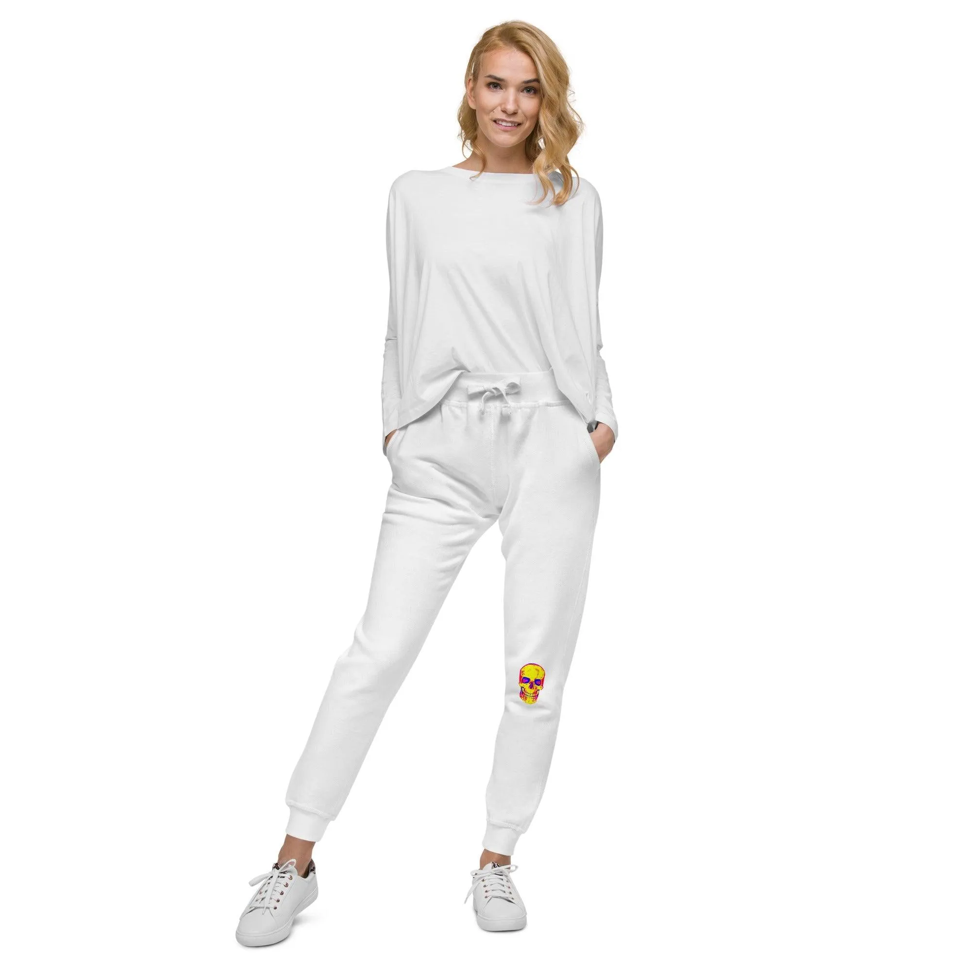 Fun Skull Unisex fleece sweatpants with and orangy head