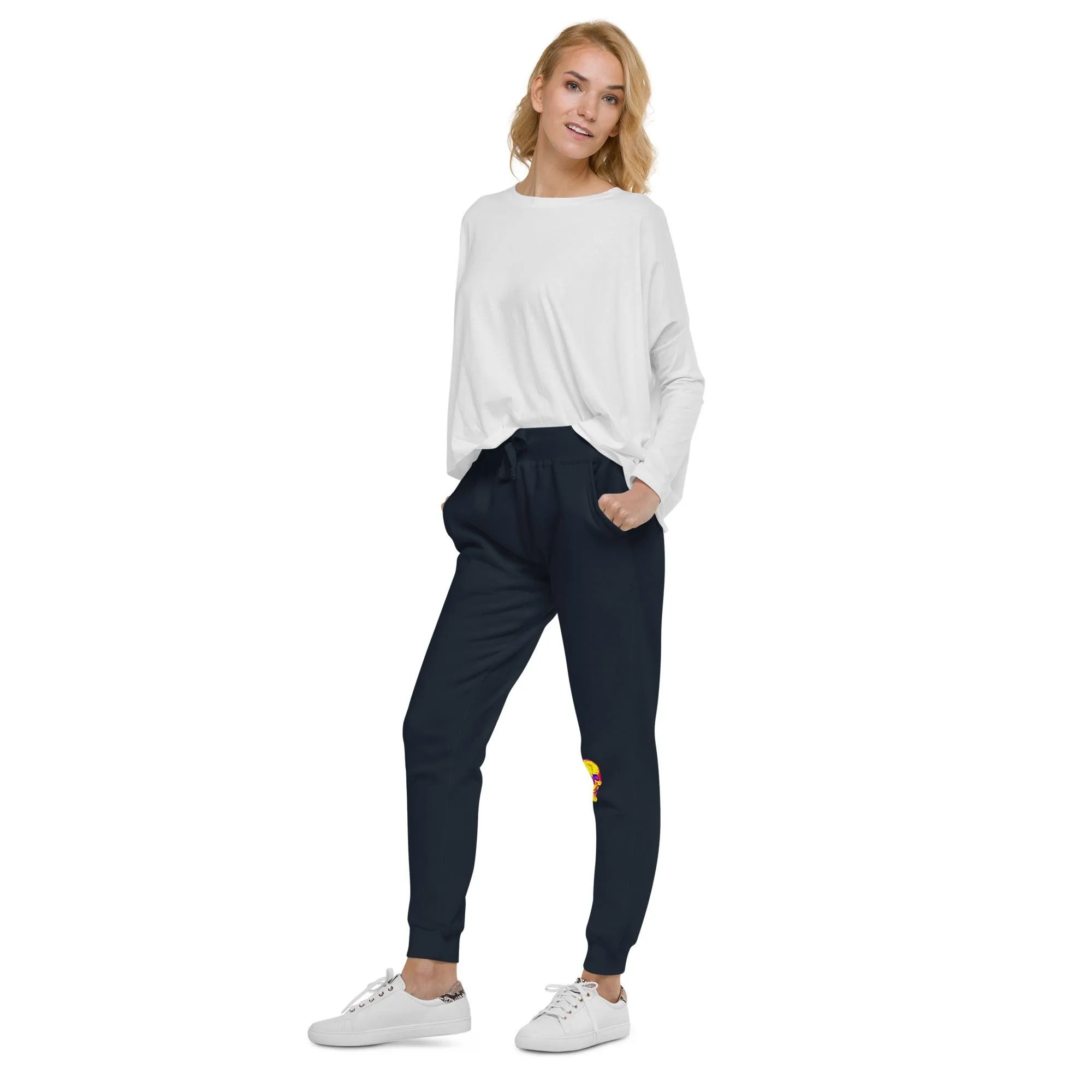Fun Skull Unisex fleece sweatpants with and orangy head