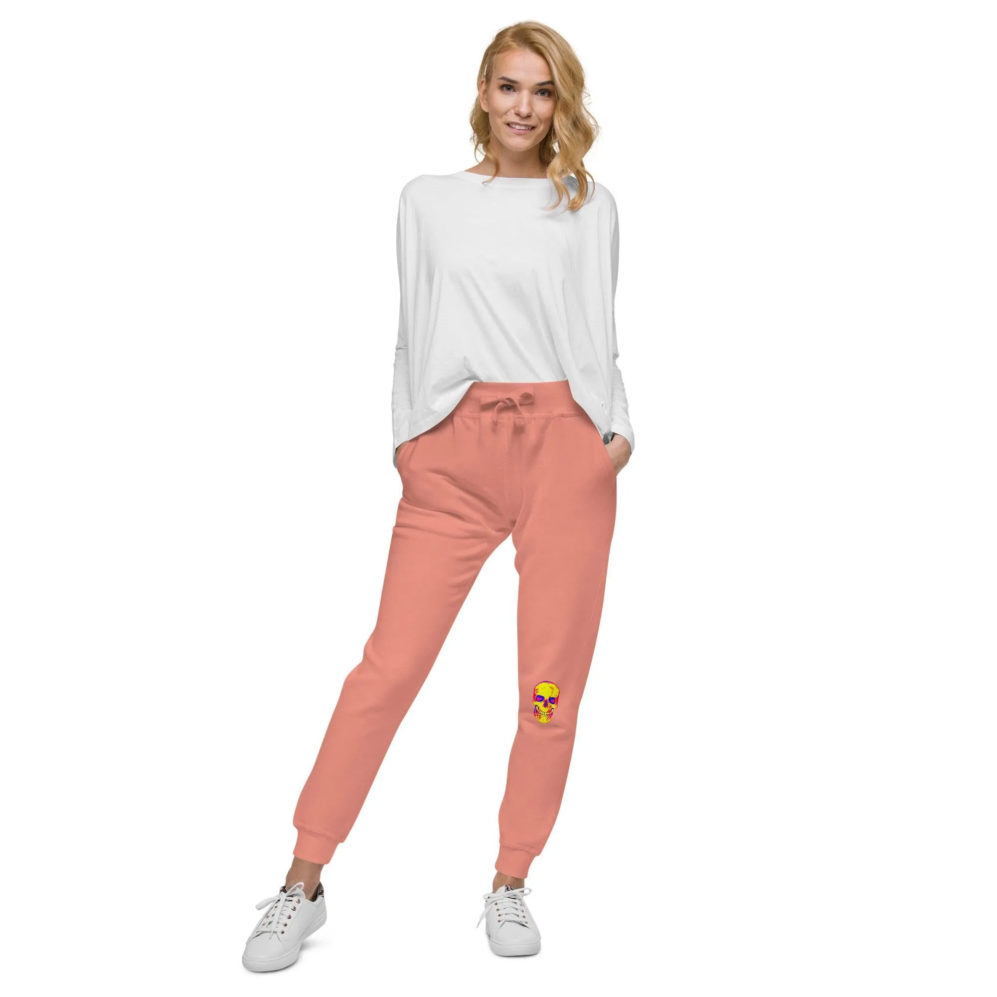 Fun Skull Unisex fleece sweatpants with and orangy head