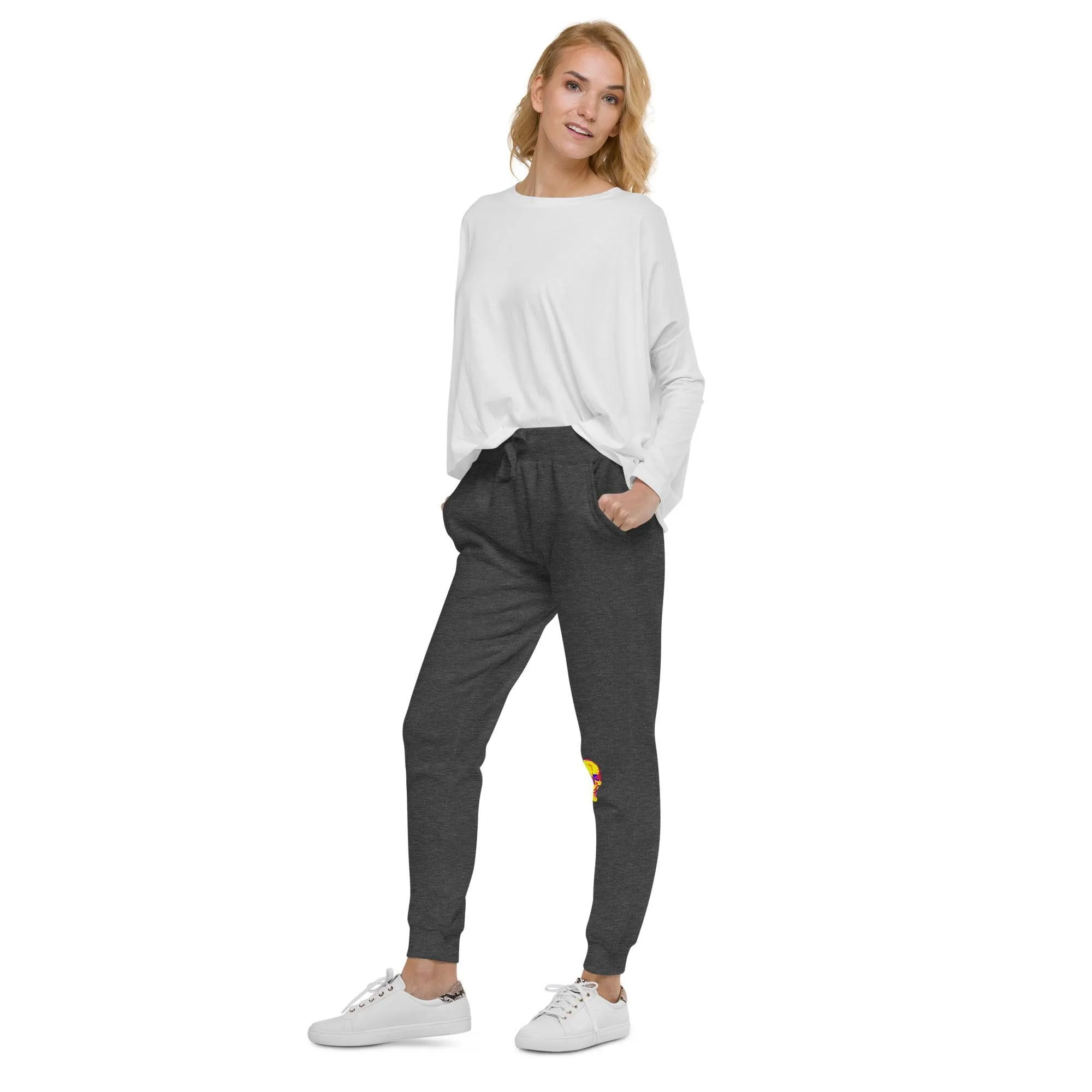 Fun Skull Unisex fleece sweatpants with and orangy head