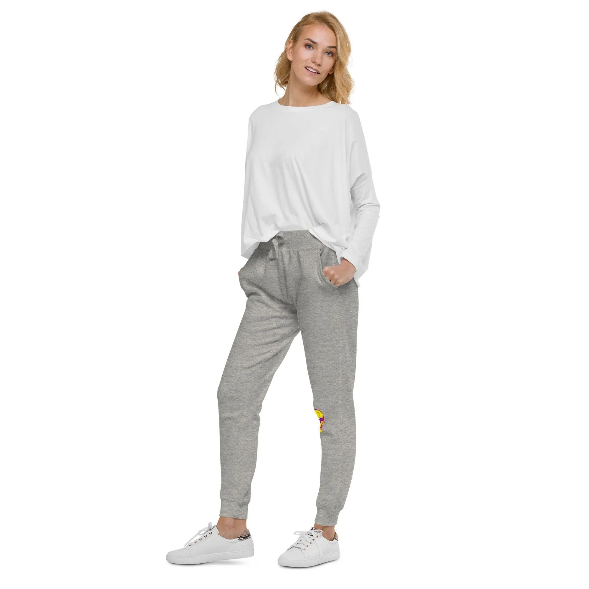 Fun Skull Unisex fleece sweatpants with and orangy head