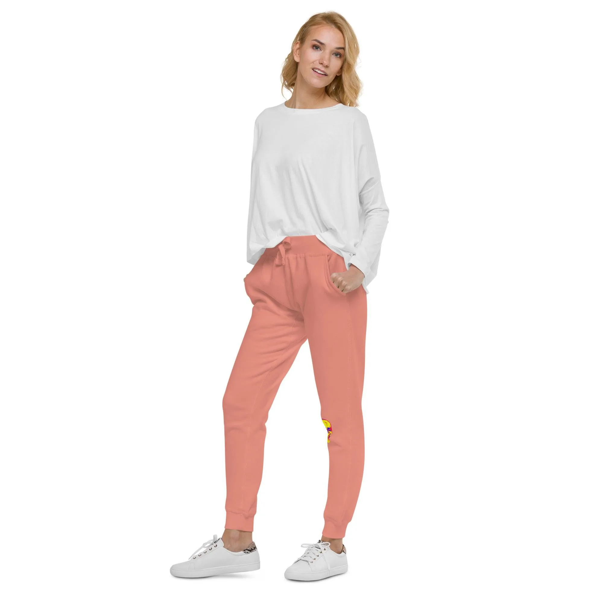 Fun Skull Unisex fleece sweatpants with and orangy head