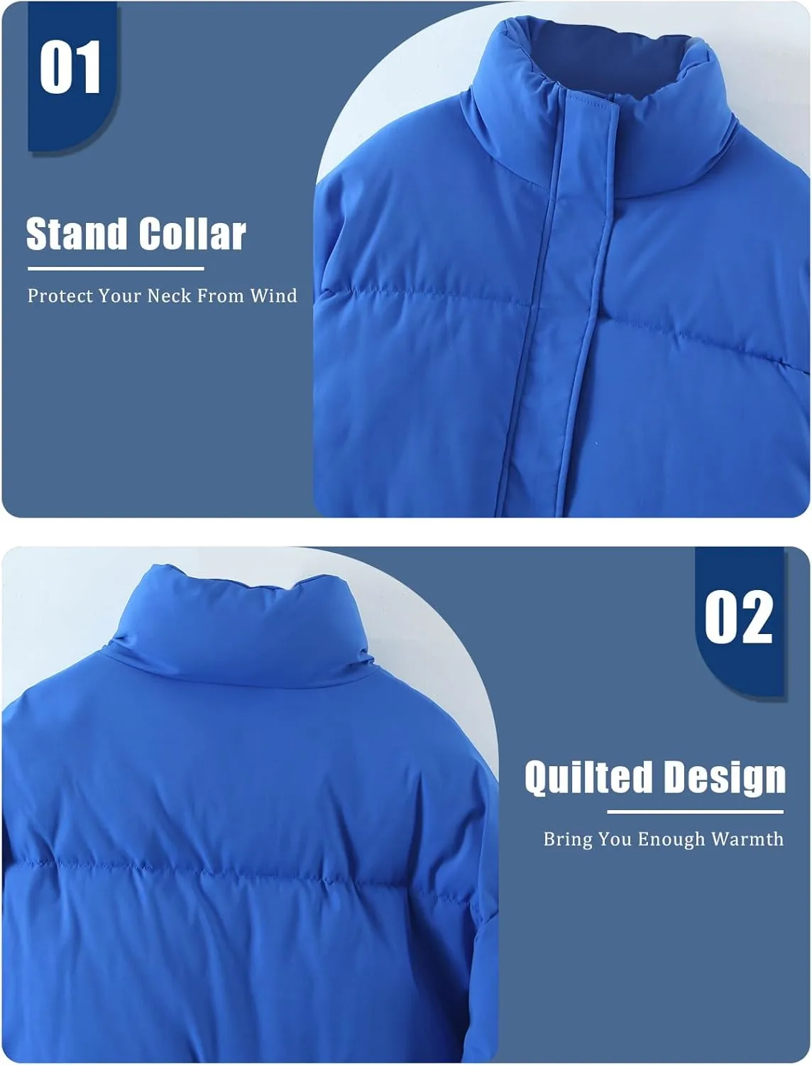 Gihuo Women's Winter Warm Puffer Jacket Stand Collar Baggy Zip Up Short Quilted Jacket Outerwear
