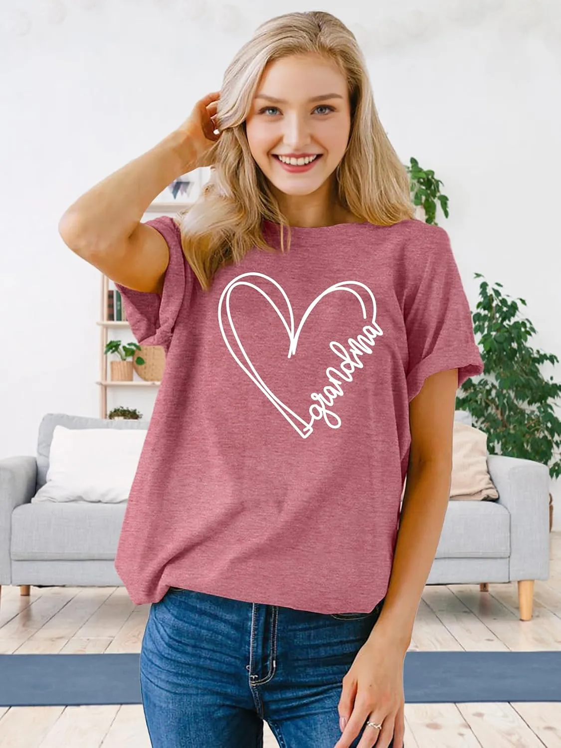 Grandma Shirts Women Grandmother Heart Printed Tshirt Floral Mama Casual Tee Mother Short Sleeve Top Shirt