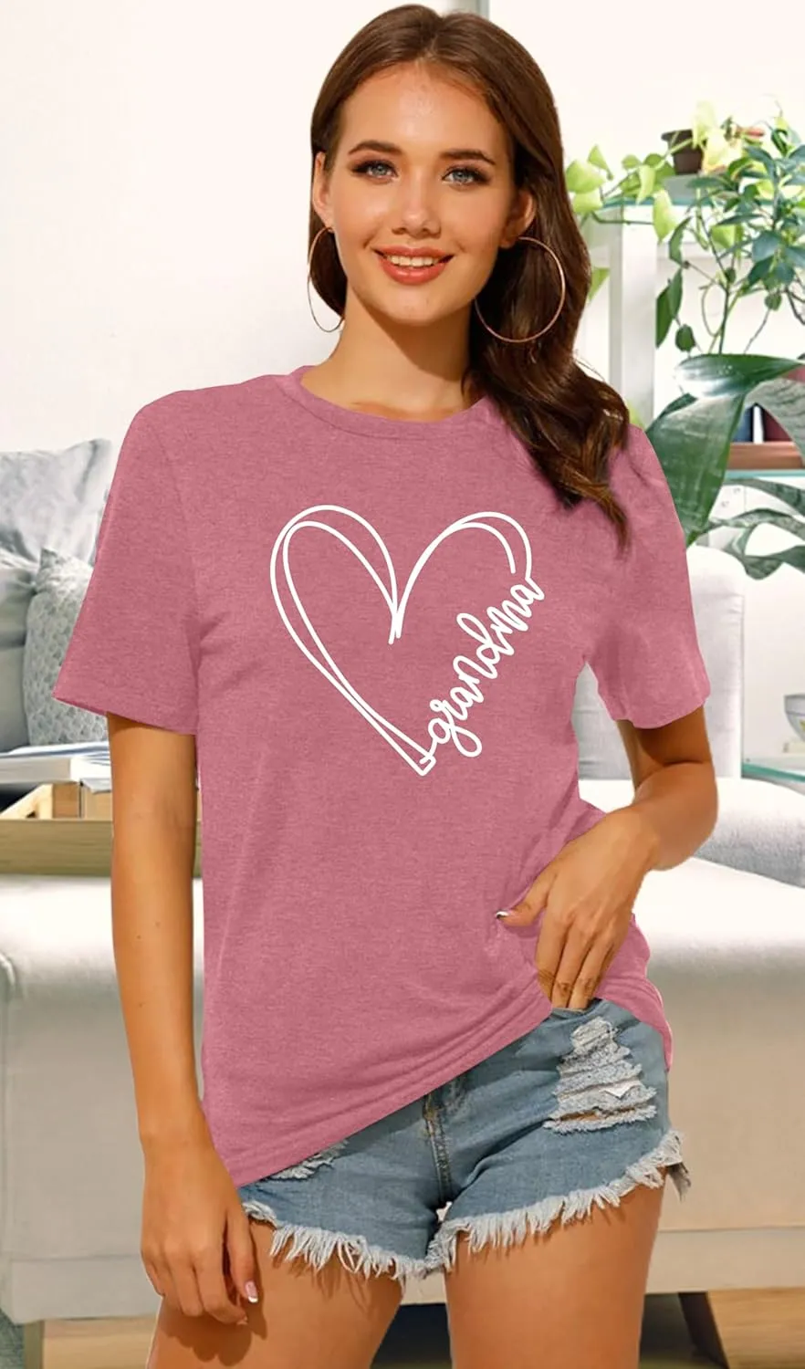 Grandma Shirts Women Grandmother Heart Printed Tshirt Floral Mama Casual Tee Mother Short Sleeve Top Shirt