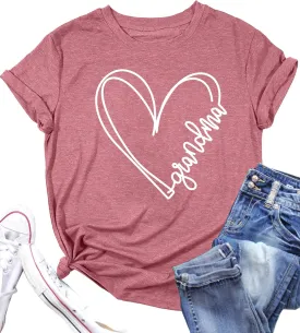Grandma Shirts Women Grandmother Heart Printed Tshirt Floral Mama Casual Tee Mother Short Sleeve Top Shirt