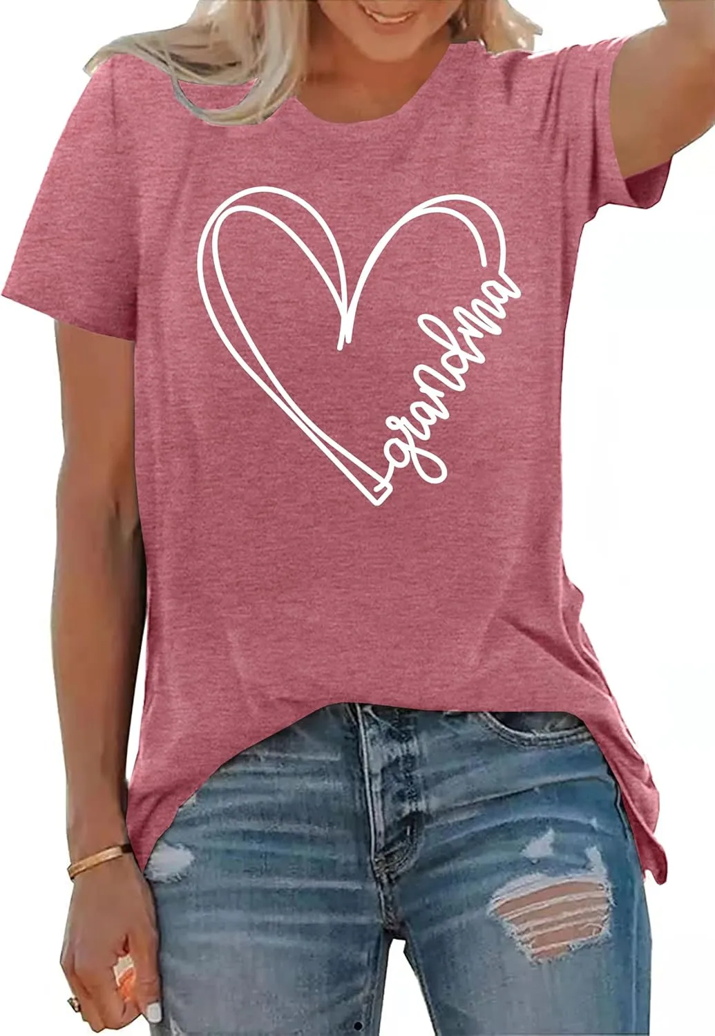 Grandma Shirts Women Grandmother Heart Printed Tshirt Floral Mama Casual Tee Mother Short Sleeve Top Shirt