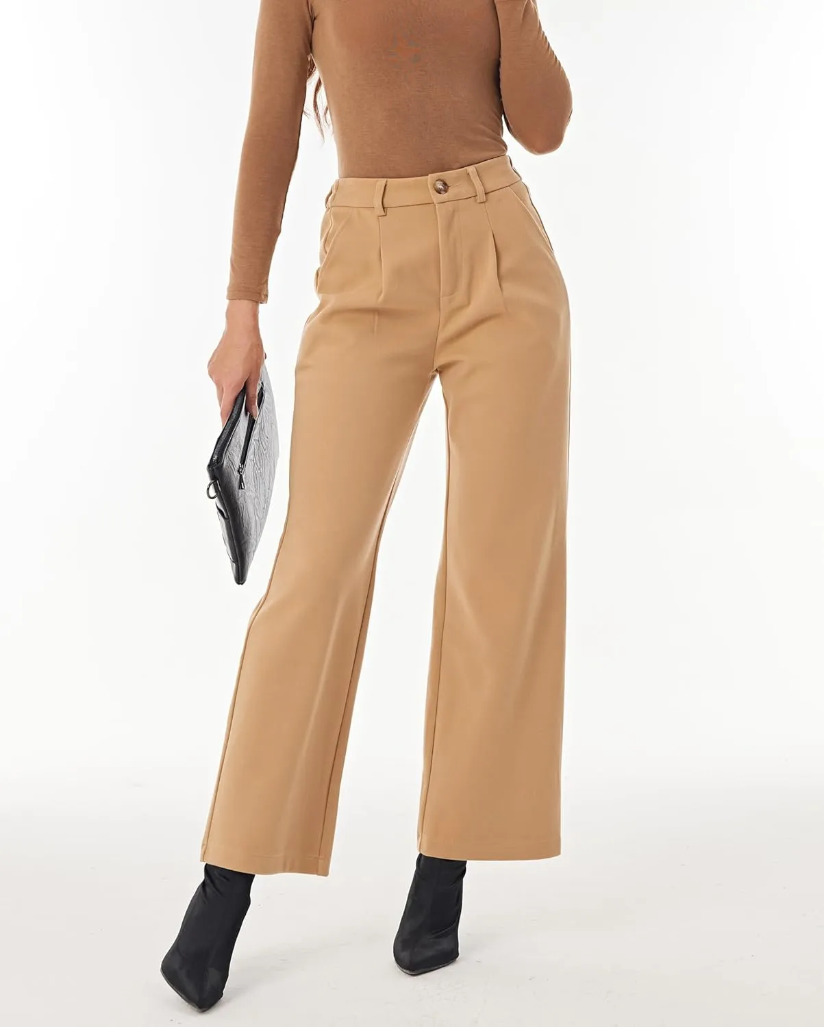 heipeiwa Women's Winter Fall Wool Blend Thick Warm Wide Leg Dress Business Casual Pants Trouser